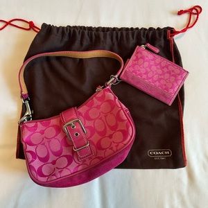 Small pink Coach bag and card case